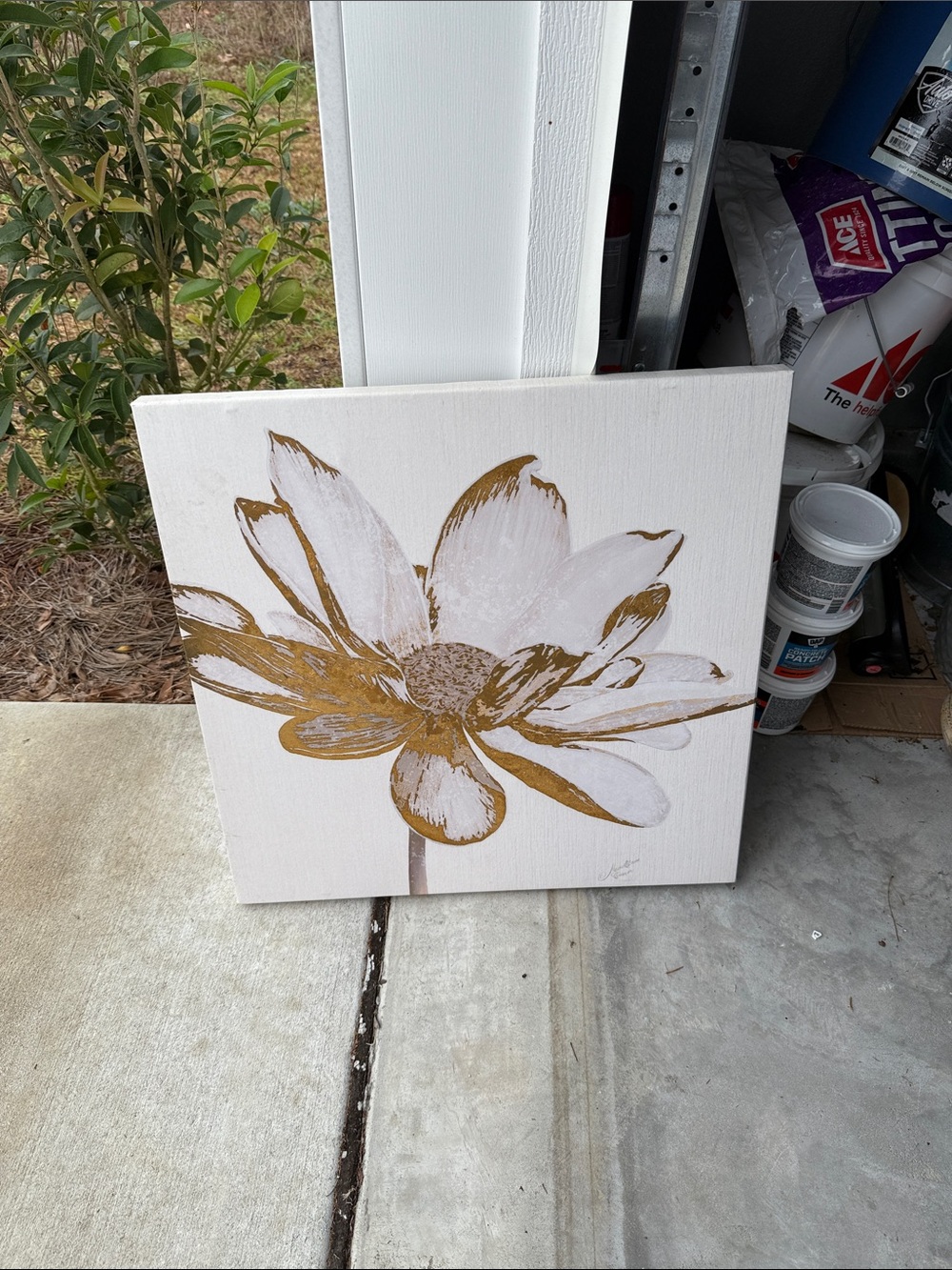 Gold and White Floral Canvas Wall Art